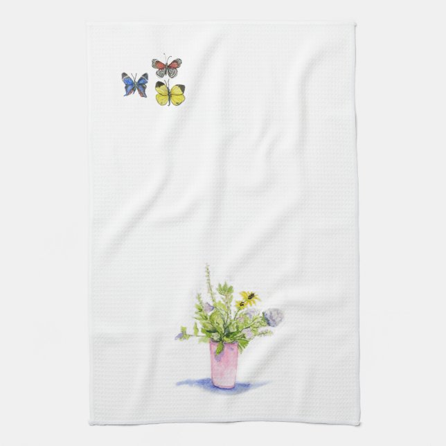vineyard flowers and butterflies tea towel (Vertical)