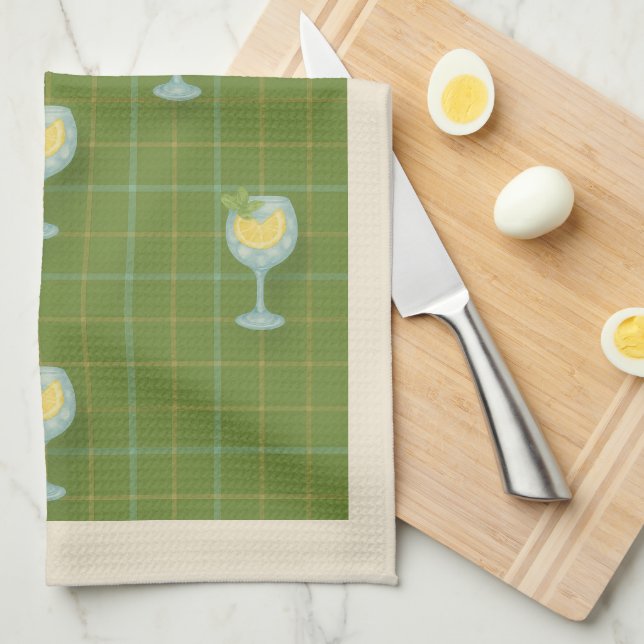Vineyard G&T Plaid Tea Towel – Olive   (Quarter Fold)