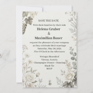 Vineyard Grape Botanical Floral Wedding Save The D Invitation