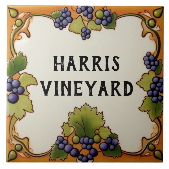 Vineyard Grape Farm Custom House Name Plate Sign Ceramic Tile (Front)