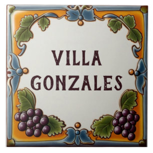 Vineyard Grapes Custom House Name Plate Plaque Ceramic Tile