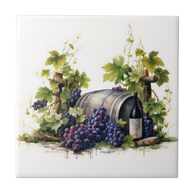 Vineyard Grapes Watercolor Print Tile (Front)