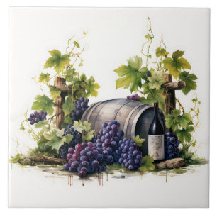 Vineyard Grapes Watercolor Print Tile