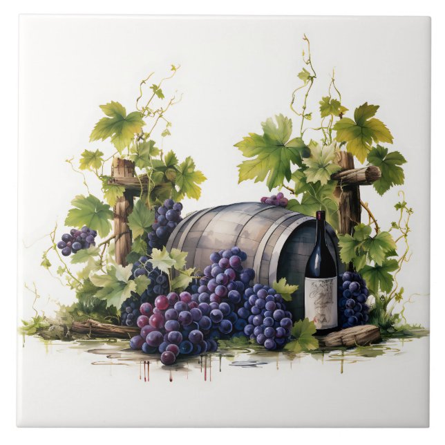 Vineyard Grapes Watercolor Print Tile (Front)