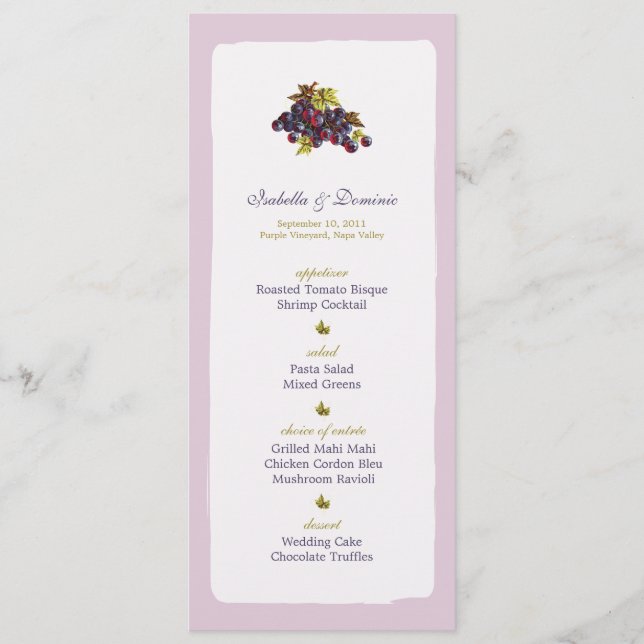 Vineyard Grapes Wedding Menu Card (Front)