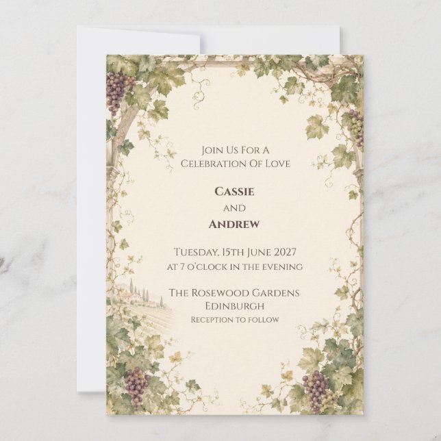 Vineyard Grapevine Tuscan Wedding Invitation (Front)