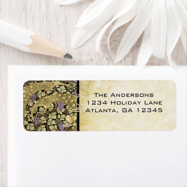 Vineyard Peacock Gold Purple Return Address  Label (Insitu)