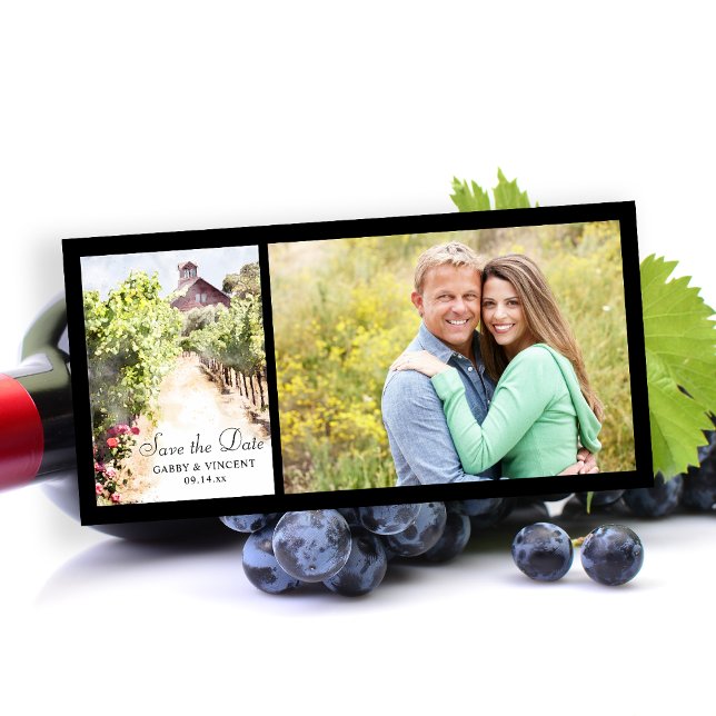 Vineyard Red Barn Watercolor Wedding Save the Date (Set the tone for your winery marriage with the rustic Vineyard and Barn Watercolor Save the Date.)