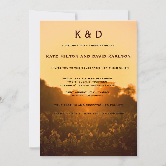 Vineyard Sunset Winery Wedding Invitation (Front)