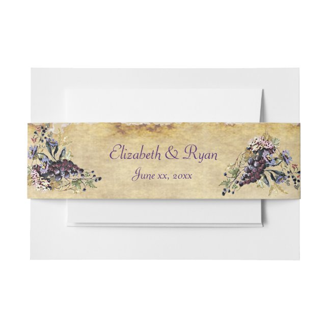Vineyard, Watercolor Grapevine, Custom Wedding Invitation Belly Band (Front Example)