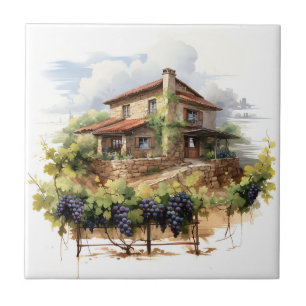 Vineyard Watercolor Print Tile