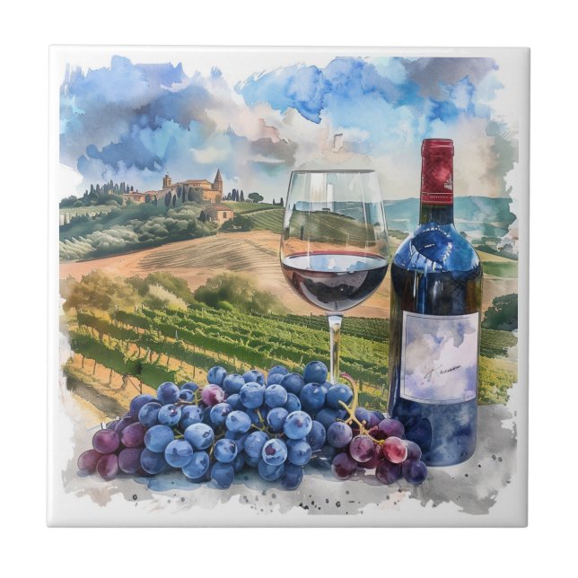 Vineyard Watercolor Print Tile (Front)