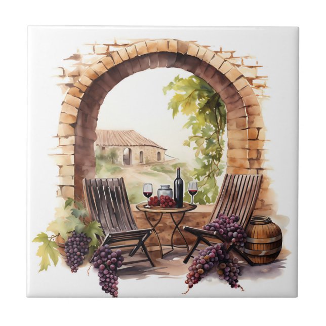 Vineyard Watercolor Print Tile (Front)