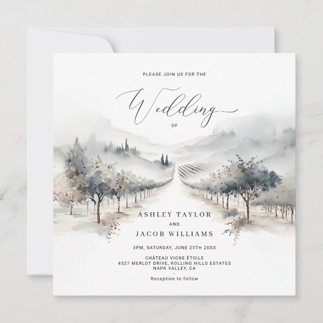 Vineyard Watercolor Wedding Invitations (Front)