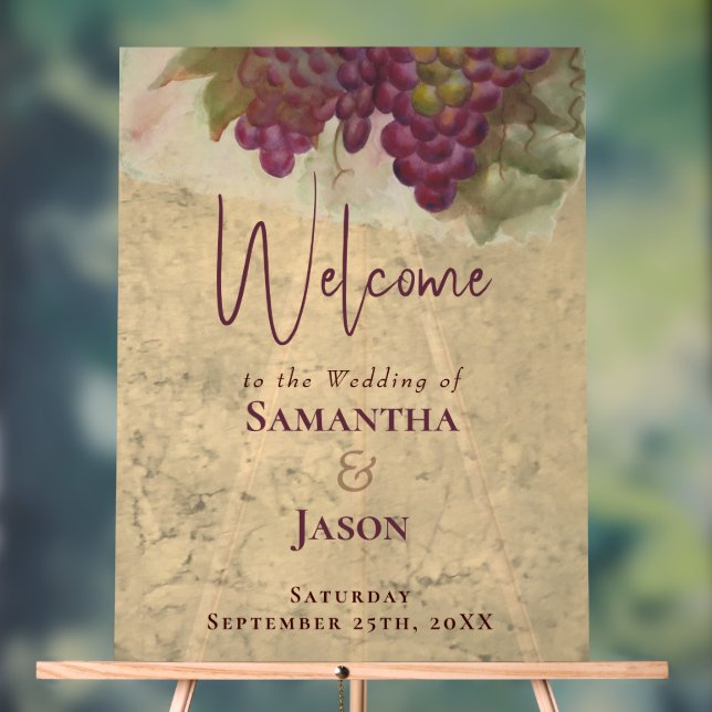 Vineyard Wedding Elegant Acrylic Welcome Sign (Neutral)
