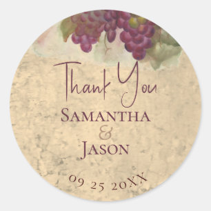 Vineyard Wedding Thank You Watercolor Grapes Classic Round Sticker