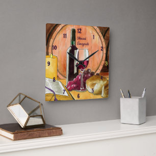 Vineyard Wine and Bread Personalised  Square Wall Clock