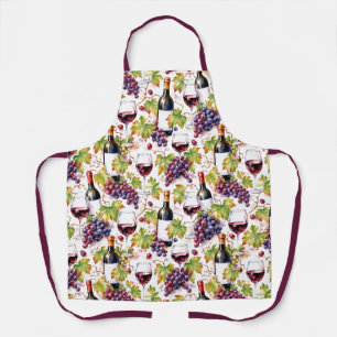 Vineyard Wine and Grape Watercolor Apron
