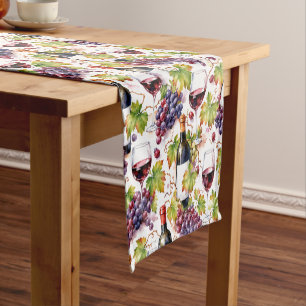 Vineyard Wine and Grape Watercolor Short Table Runner