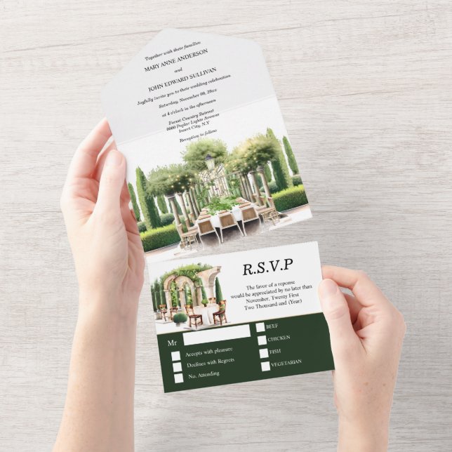 Vineyard wine farm formal dining poplar topiary  all in one invitation (Tearaway)