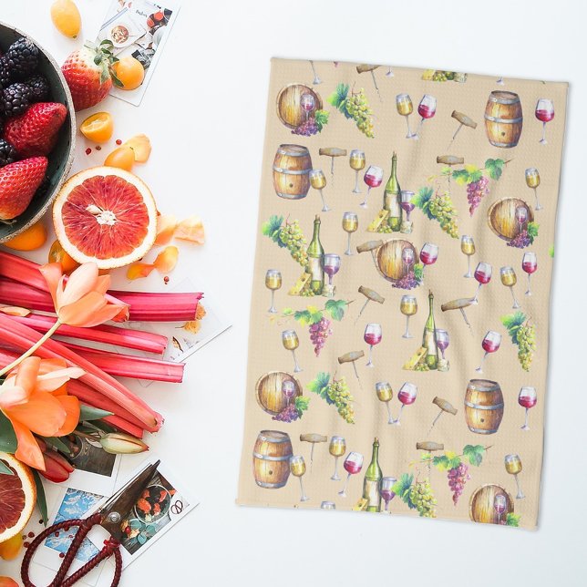 Vineyard Wine Lover Red White Glass Grapes Tea Towel (Creator Uploaded)