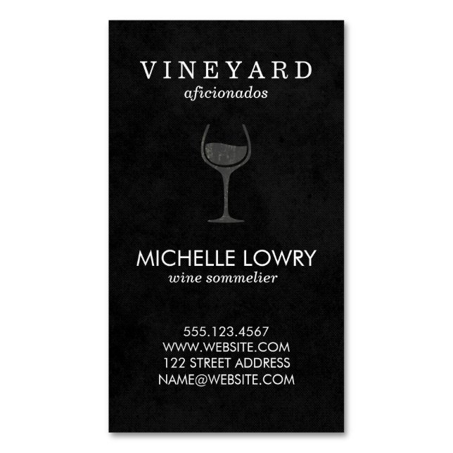 Vineyard Wine Lux Black Magnetic Business Card (Front Vertical)