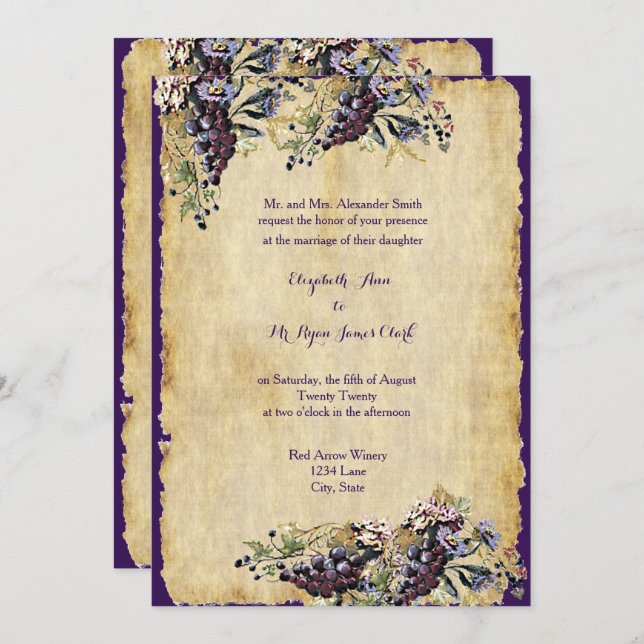 Vineyard Winery Rustic Country Wedding Custom Invitation (Front/Back)