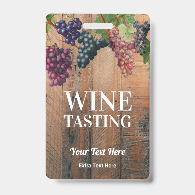 Vineyard Wood & Grapes Wine Tasting Tour Logo ID Badge (Front)