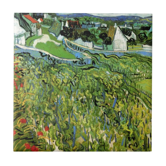 Vineyards with View of Auvers by Vincent van Gogh Ceramic Tile (Front)