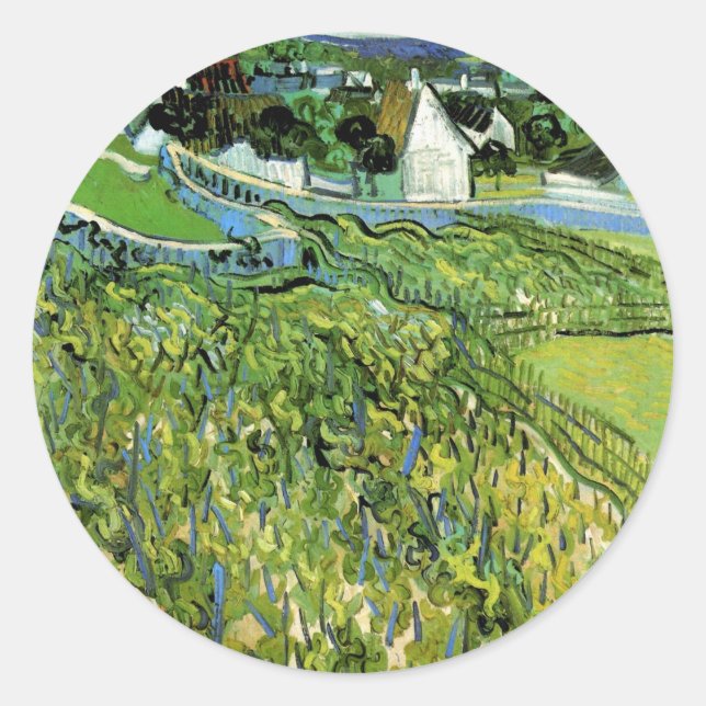 Vineyards with View of Auvers by Vincent van Gogh Classic Round Sticker (Front)