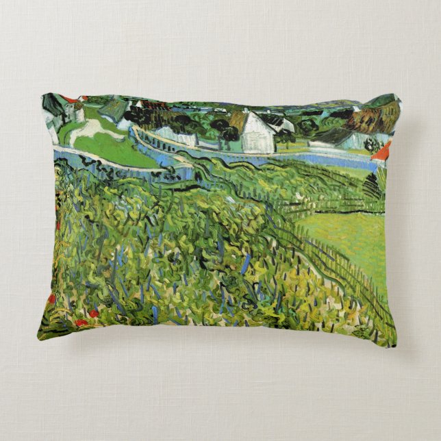 Vineyards with View of Auvers by Vincent van Gogh Decorative Cushion (Back)