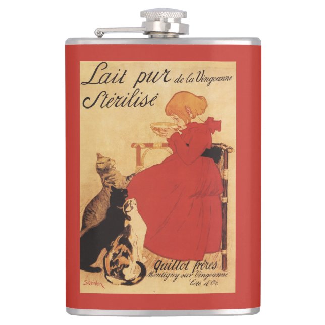 Vingeanne Milk Girl with Cats Hip Flask (Front)