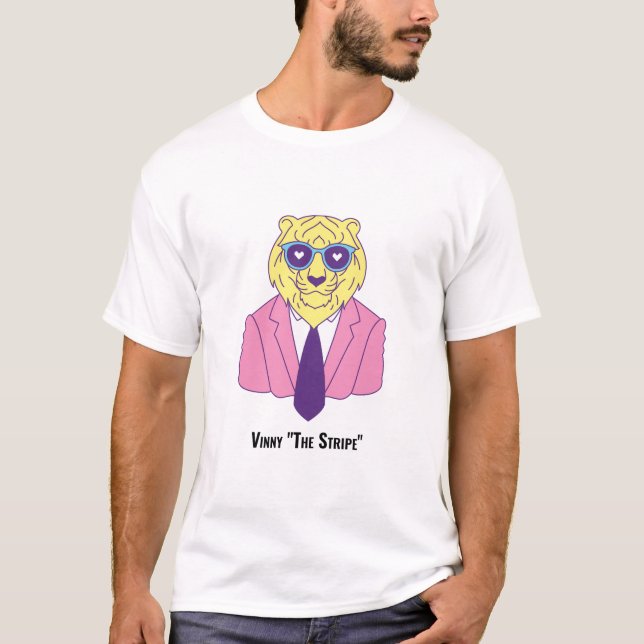 Vinny "The Stripe" - Tiger in Pink Suit T-Shirt (Front)