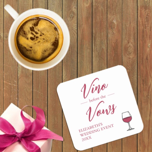 Vino Before The Vows Bridal Shower/Bachelorette Square Paper Coaster (Creator Uploaded)