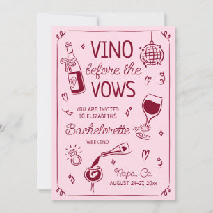 Vino Before the Vows Pink & Wine Red Bachelorette Invitation