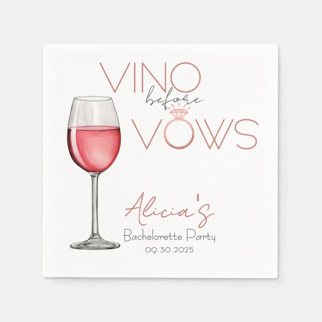 Vino Before Vows Bachelorette / Bridal Party Napkin (Front)