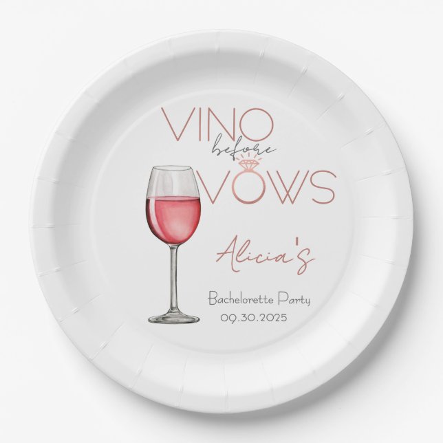 Vino Before Vows Bachelorette / Bridal Party Paper Plate (Front)