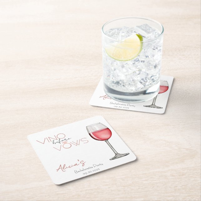 Vino Before Vows Bachelorette / Bridal Party Square Paper Coaster (Insitu)