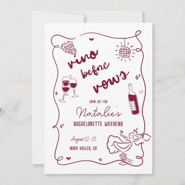 Vino Before Vows Bachelorette Itinerary & Invite (Front)