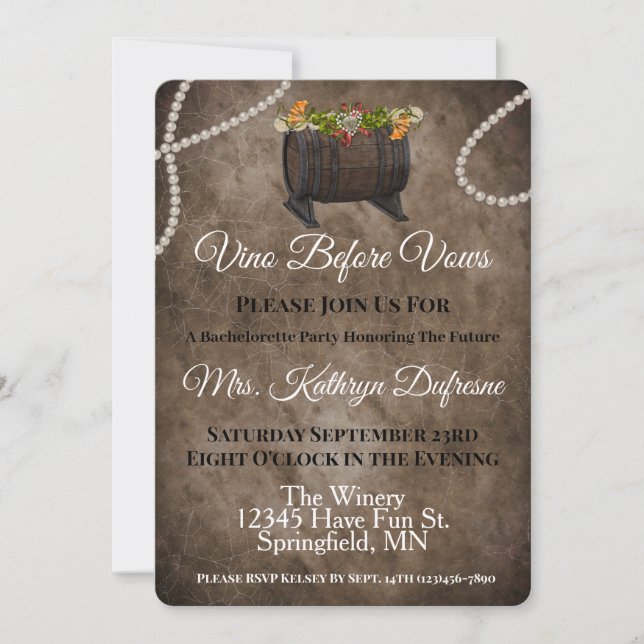 Vino Before Vows Bachelorette Party Invitation (Front)