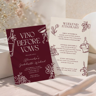 Vino Before Vows Bachelorette Weekend Itinerary Invitation
