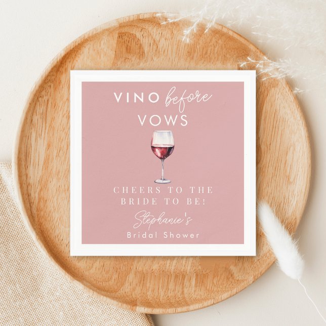 Vino Before Vows Blush Pink Red Wine Bridal Shower Napkin (Creator Uploaded)