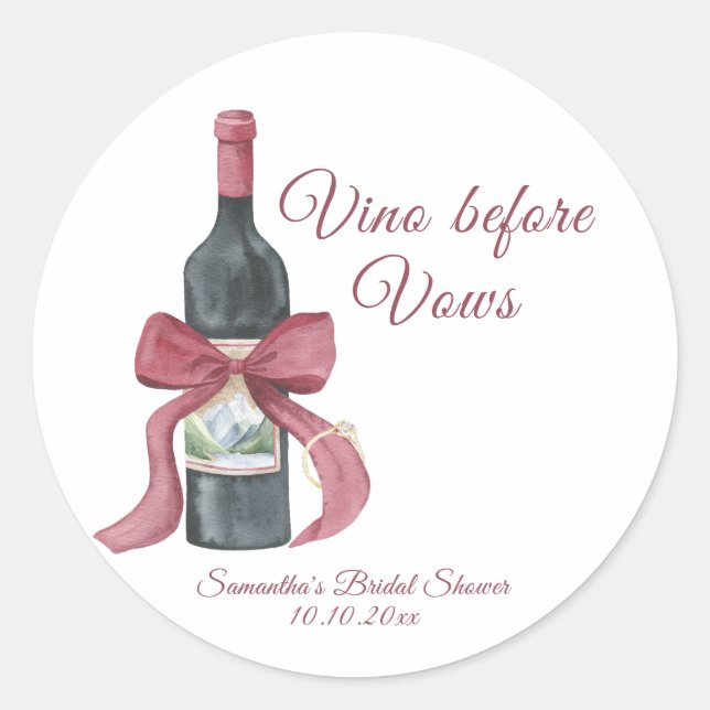 Vino before vows Bridal Shower Classic Round Sticker (Front)