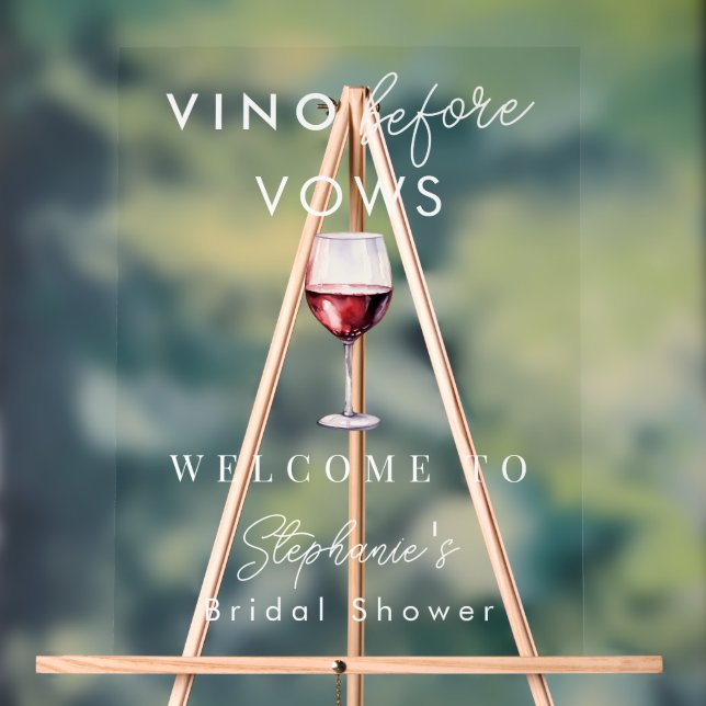 Vino Before Vows Bridal Shower Clear Welcome Sign (Neutral)
