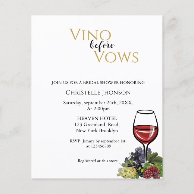 Vino before vows bridal shower invitation (Front)