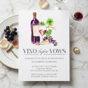 Vino Before Vows Bridal Shower Watercolor Wine Invitation