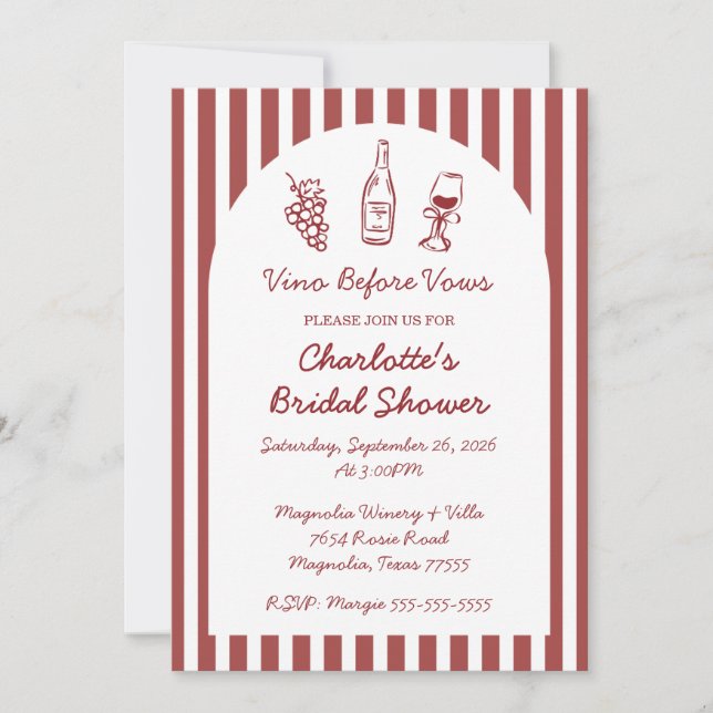 Vino Before Vows Burgundy Bridal Shower Invitation (Front)