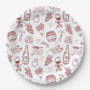 Vino Before Vows Burgundy Bridal Shower Paper Plate
