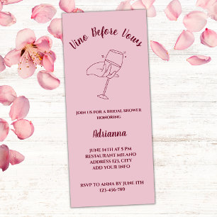 Vino Before Vows Elegant Blush Pink Bridal Shower Invitation
