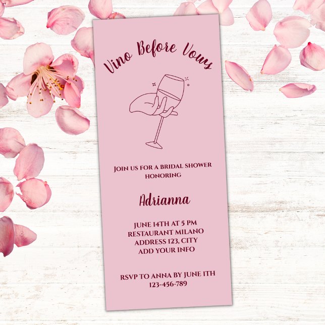 Vino Before Vows Elegant Blush Pink Bridal Shower Invitation (vino before vows bridal shower invitation blush pink burgundy red wine glass elegant bridal party)